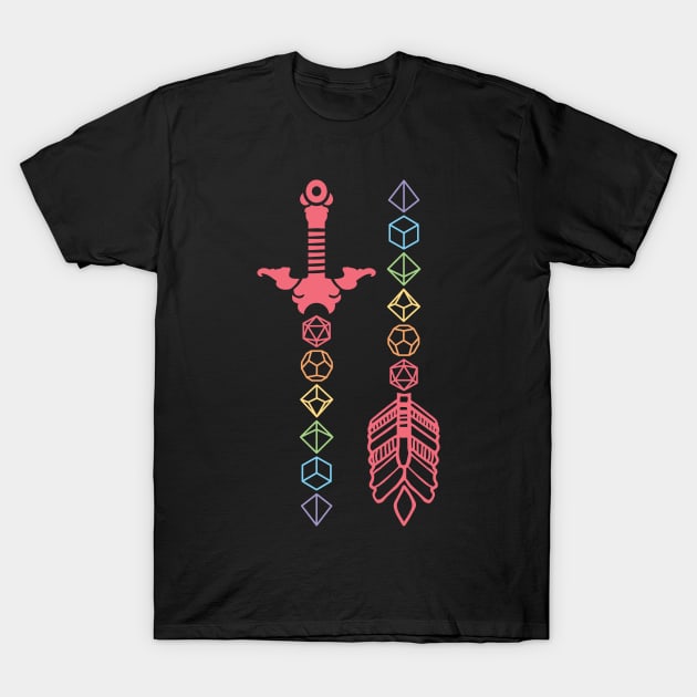 Polyhedral Rainbow Dice Sword and Arrow T-Shirt by OfficialTeeDreams